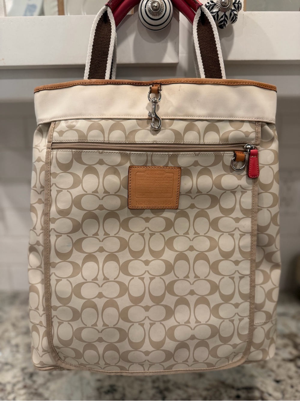 Coach y2k Canvas Backpack in Beige with Tan Trim